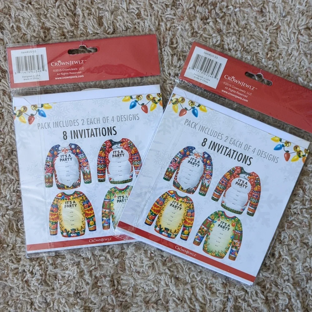 Christmas Party Invitations - Ugly Sweater Design Lot Of 16 Cards And Envelopes